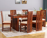 Woodora Solid Sheesham Wood 6 Seater Dining Set With Cushioned Chairs (Natural Finish)